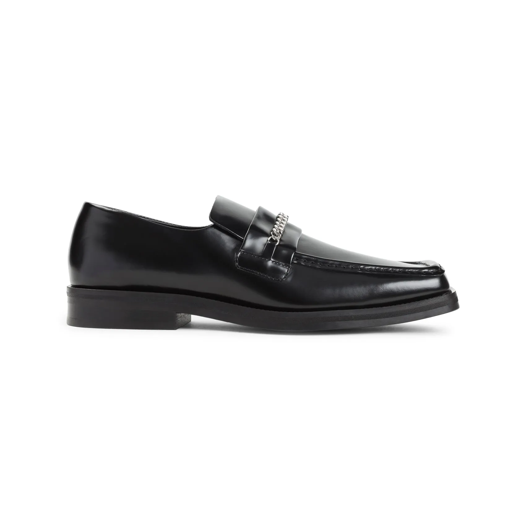 Black Square Toe Leather Loafers
