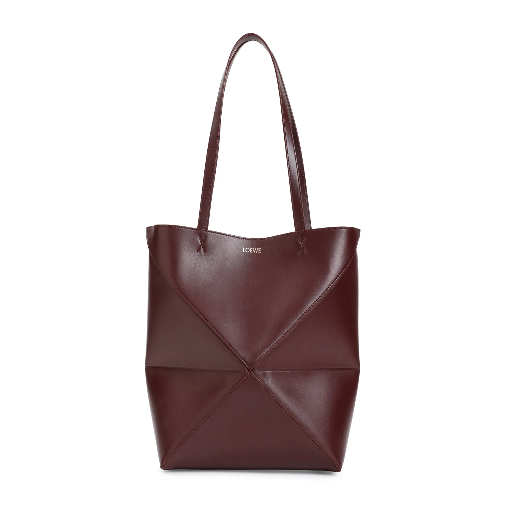 Dark Burgundy Leather Puzzle Fold Medium Tote