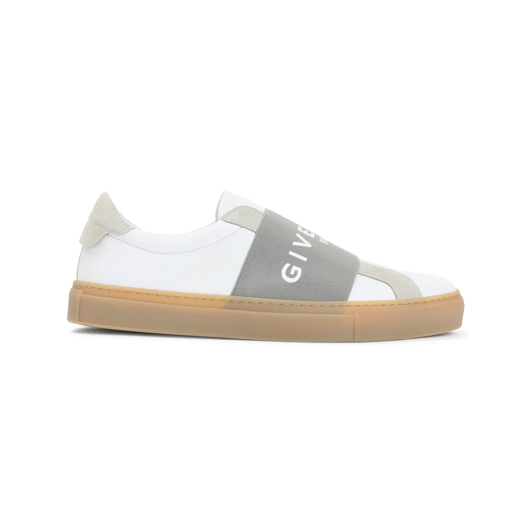 White And Grey Low Top Calf Leather Sneakers