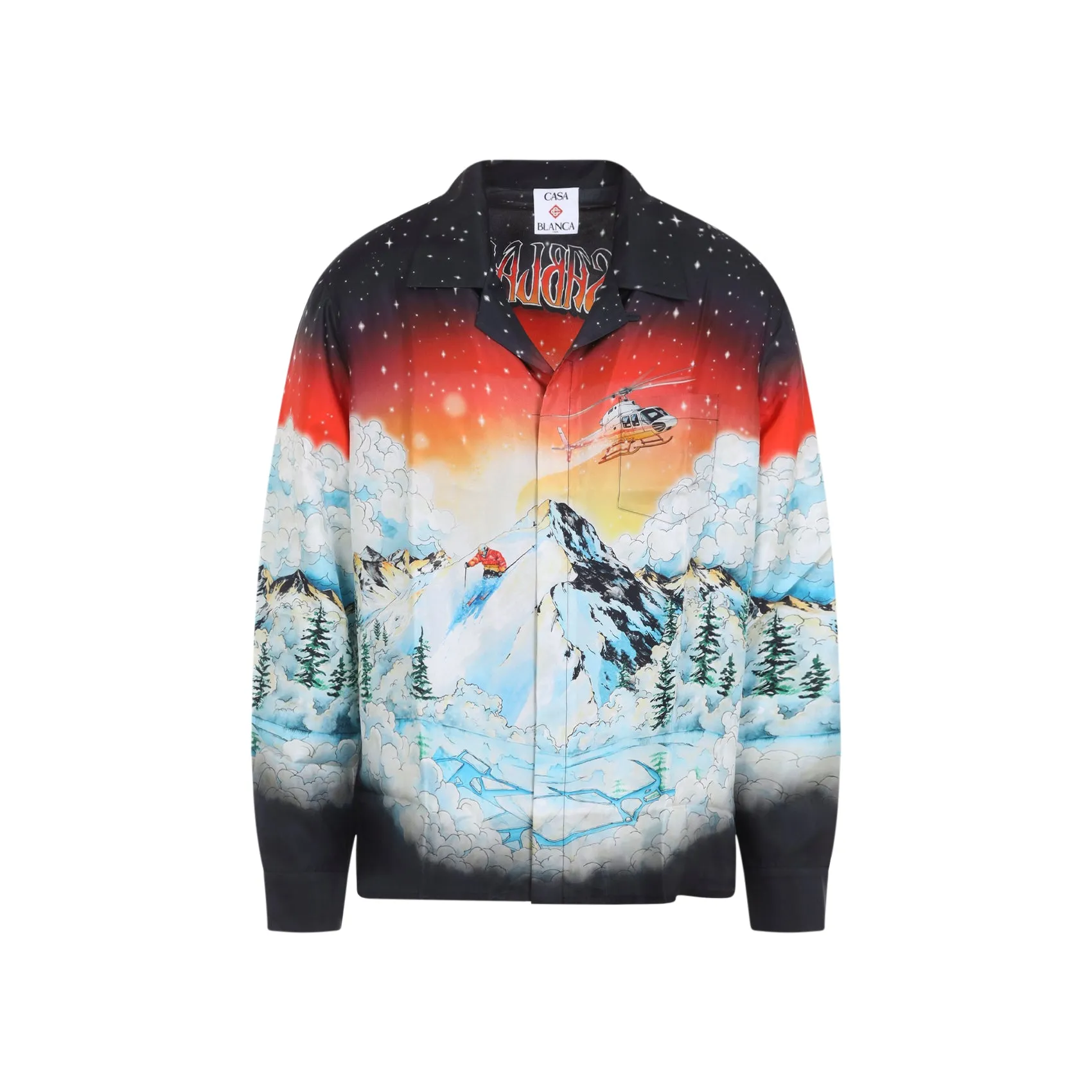 Ski Lake Multicolor Silk Cuban Collar Long Sleeve Shirt