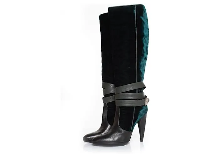 VERSACE, stivali con cinturino in velluto Verde