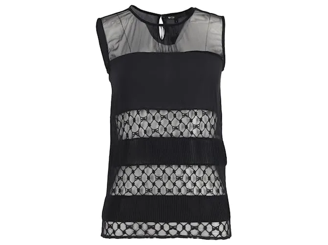 Top senza maniche Maje con pannello trasparente in seta nera Nero
