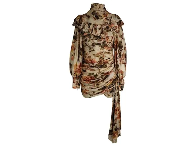 Mini abito floreale con volant e volant Zimmermann Resistance in seta multicolore Stampa python