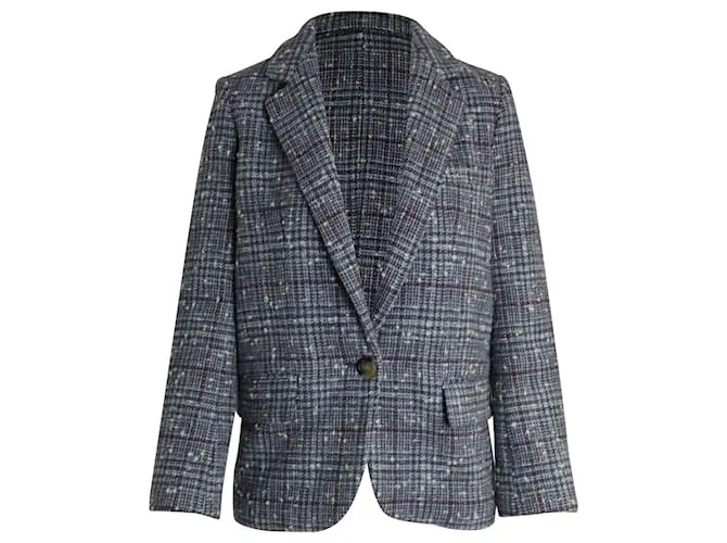 Blazer Bouclé a quadri Isabel Marant Étoile Kice in lana azzurra Blu Blu chiaro