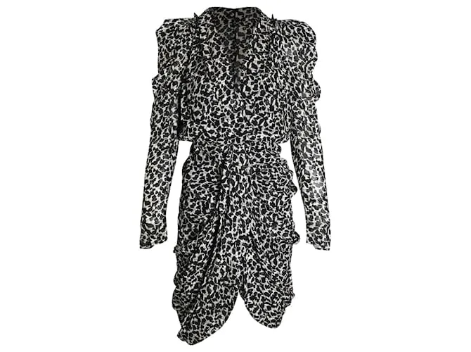 Abito Isabel Marant Isolya con ruche in fil coupé metallizzato stampato in viscosa multicolor Stampa python