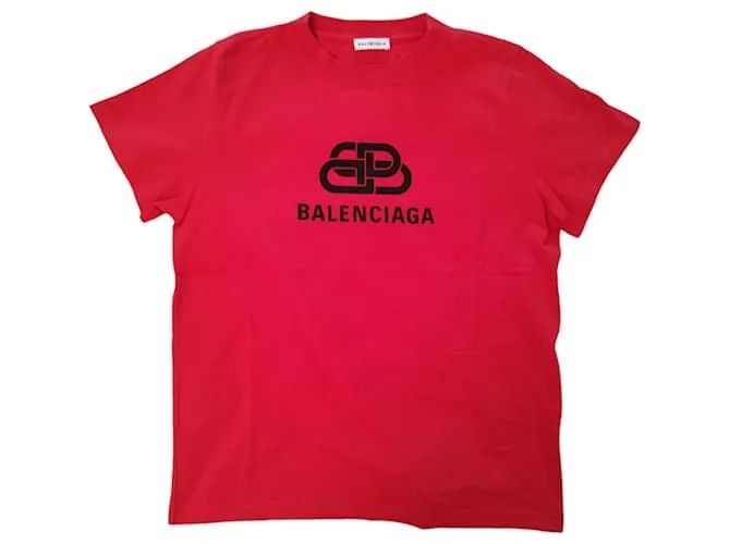 T-shirt Balenciaga in cotone rosso con logo BB