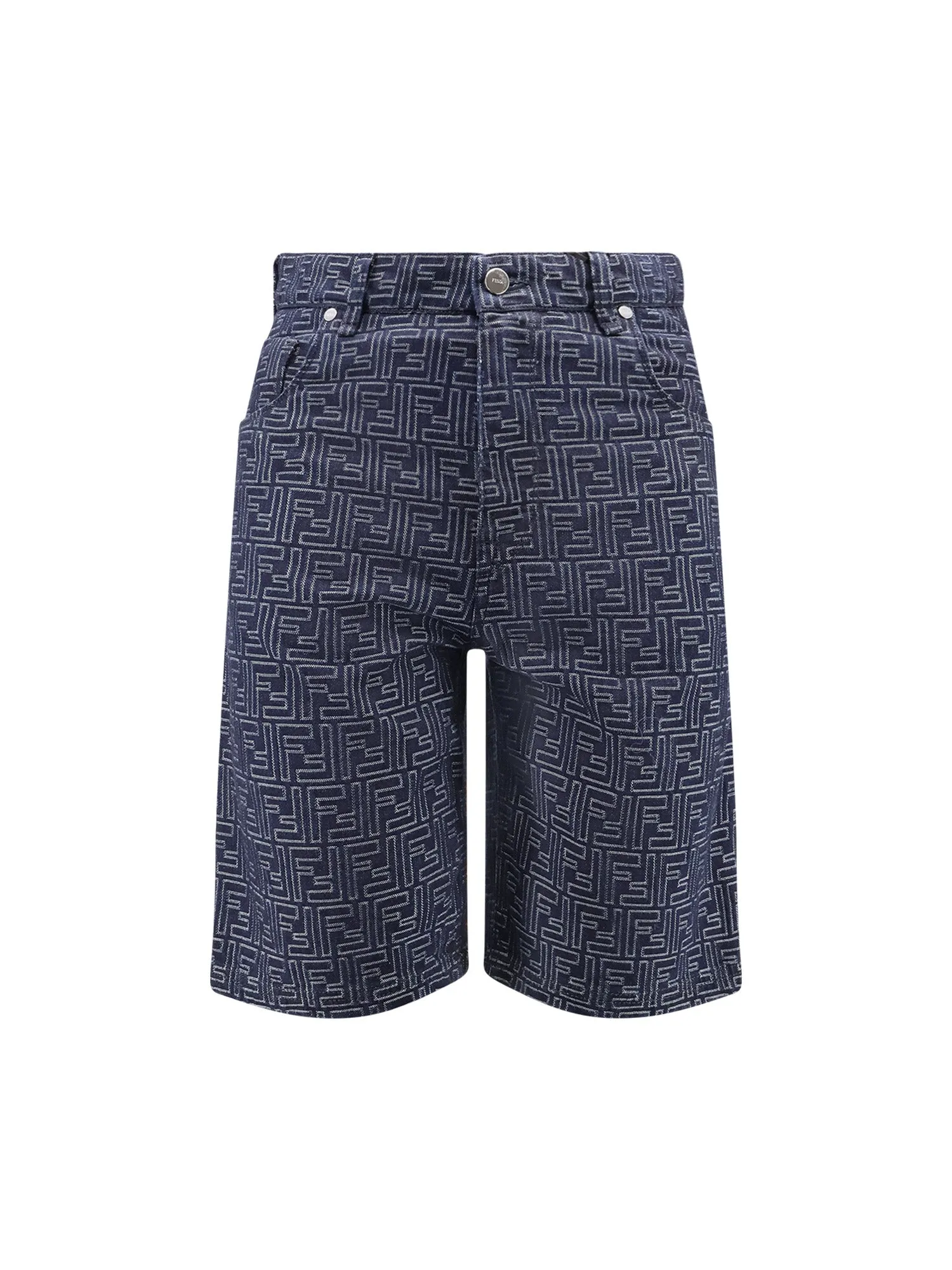 Denim Bermuda Shorts With All-Over Ff Logo