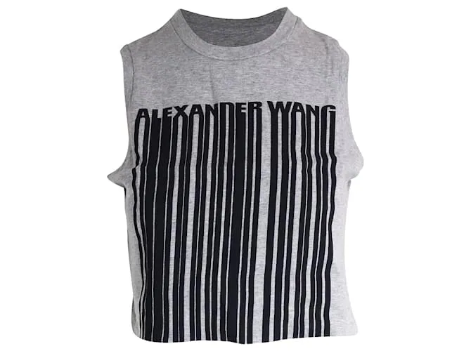 Top corto senza maniche con stampa codice a barre Alexander Wang in cotone grigio