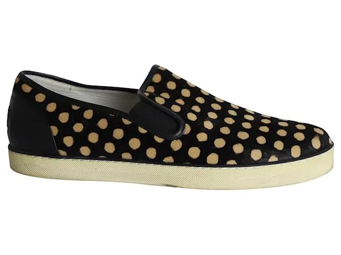 Sneakers Slip-on Bottega Veneta stile cavallino a pois in pelle di vitello Nera Nero