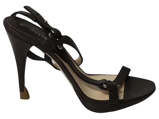 Céline Sandali con tacco con cinturino Celine in pelle marrone