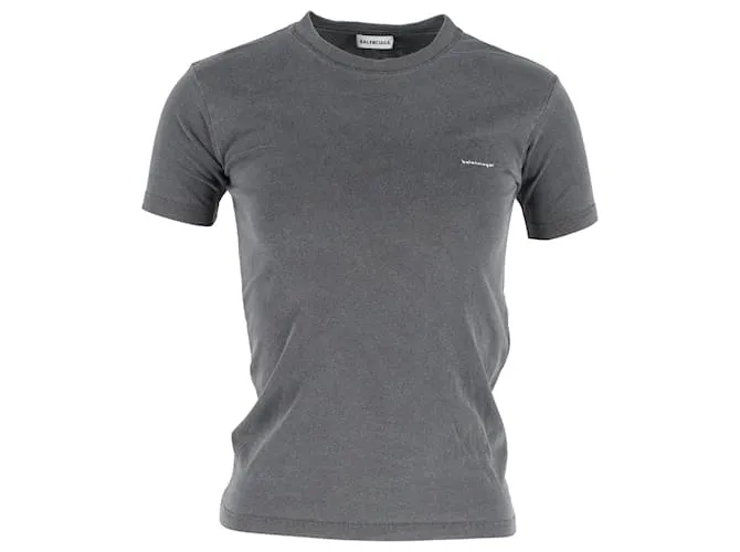 T-shirt girocollo con logo Balenciaga in cotone grigio Marrone