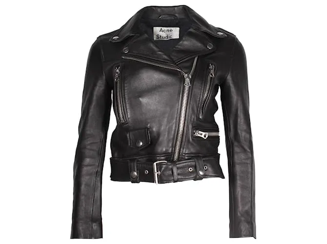 Giacca Mock Biker di Acne Studios in pelle nera Nero