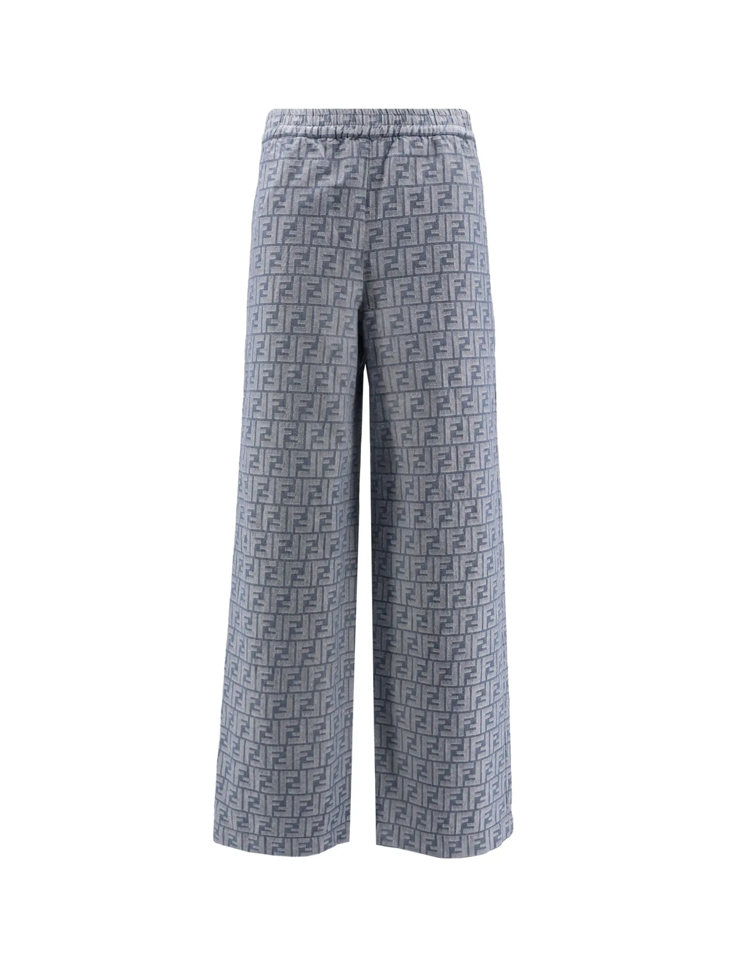 Cotton And Linen Trousers With All-Over Ff Motif