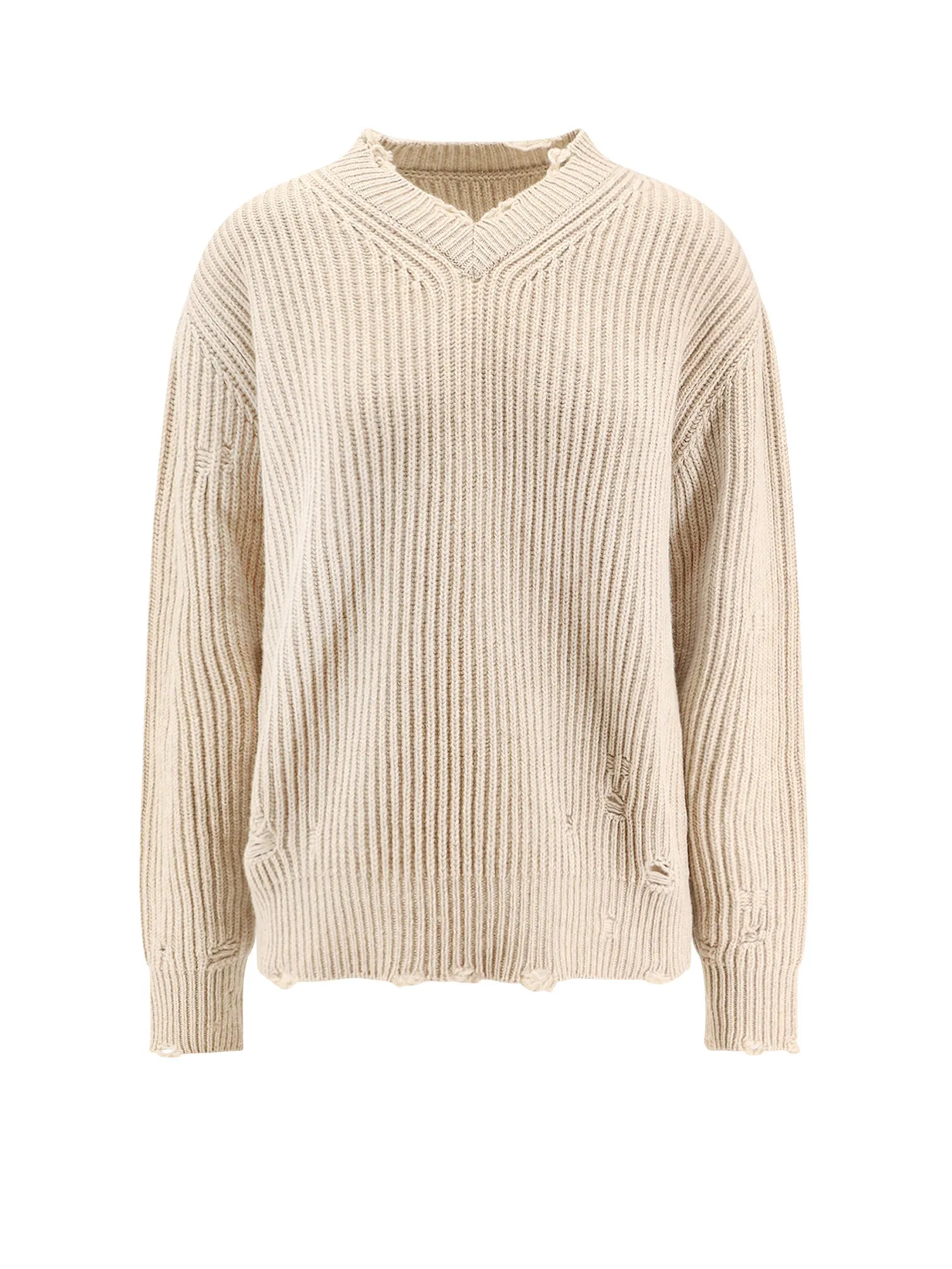 Wool Blend Sweater With Distressed Effect