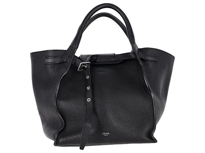 Big Bag Céline Borsa Celine piccola grande con tracolla lunga in pelle di vitello nera Nero