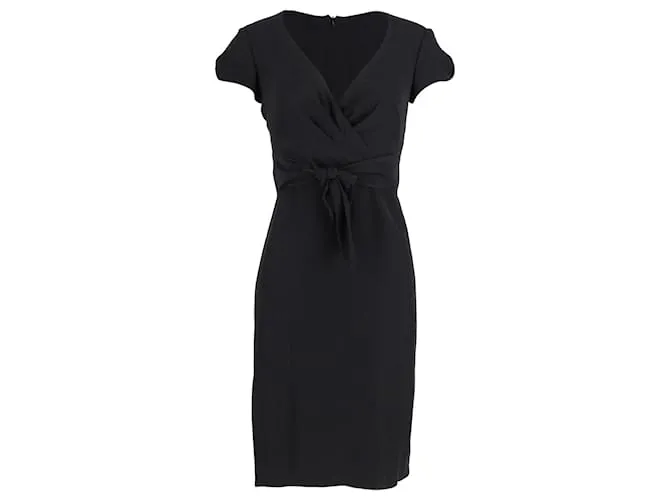 Abito Armani con scollo a V e cintura incrociata in viscosa nera Nero