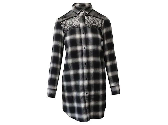 Abito chemisier scozzese Maje Raja con carré in pizzo in cotone multicolore Stampa python