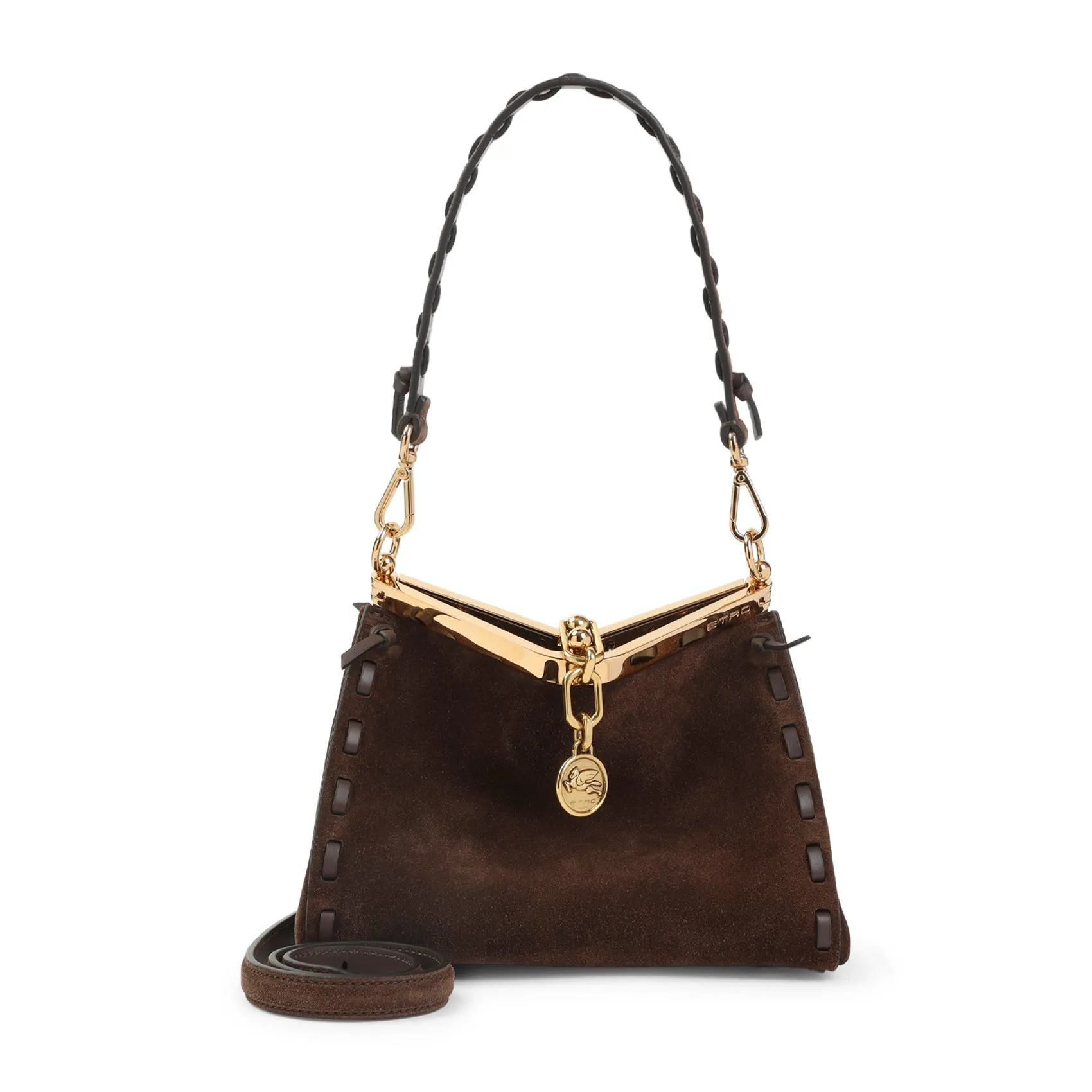 Dark Brown Vela S Suede Leather Shoulder Bag