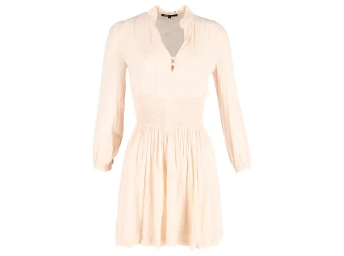 Miniabito Maje in punto smock in viscosa pesca