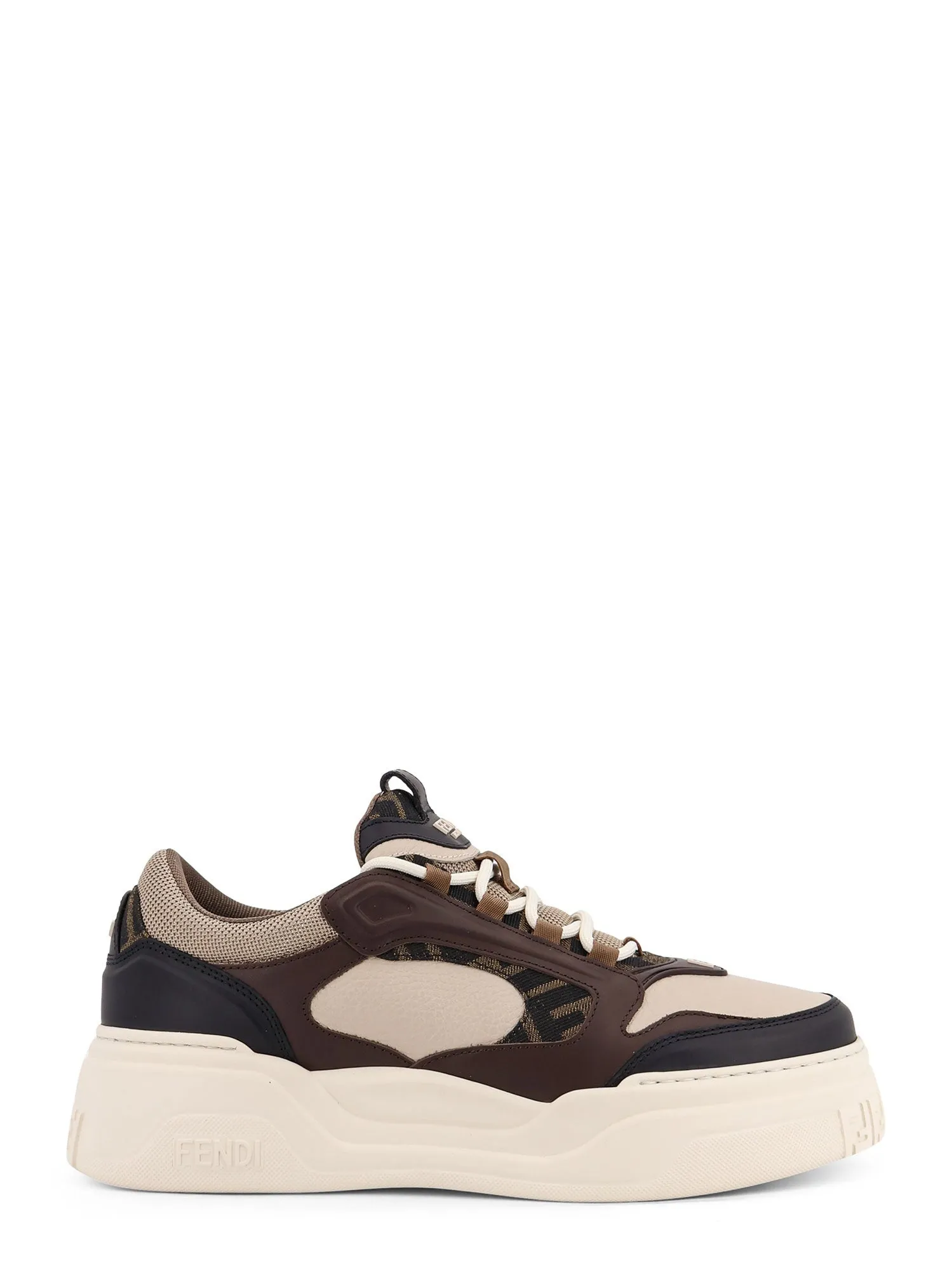 Fendi Force Leather Sneakers With Ff Jacquard Fabric Inserts