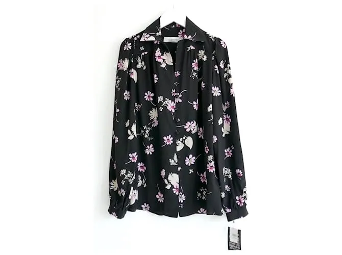 Blusa di seta floreale Valentino Pre-Fall 2017 Nero