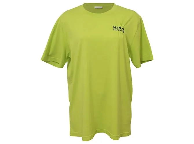 Camicia girocollo ricamata Nina Ricci in cotone verde lime