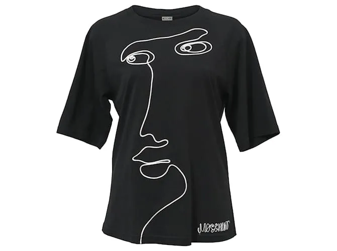 T-shirt con ricamo volto Moschino in cotone nero