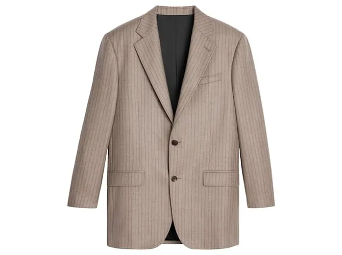 Céline Giacca in flanella di cashmere a righe con dettagli in toppe sui gomiti Celine Beige Ragazzo