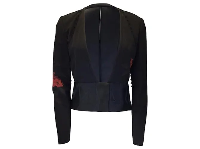 Blazer in seta doppiopetto stampato floreale multicolore di Paco Rabanne Nero