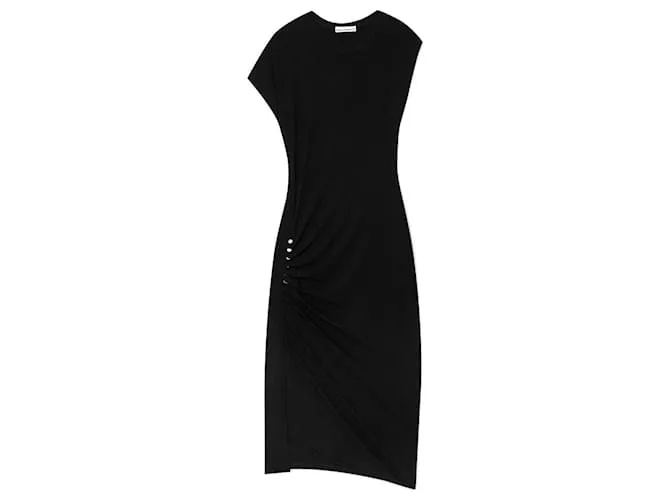 Abito in jersey nero asimmetrico arricciato di Paco Rabanne