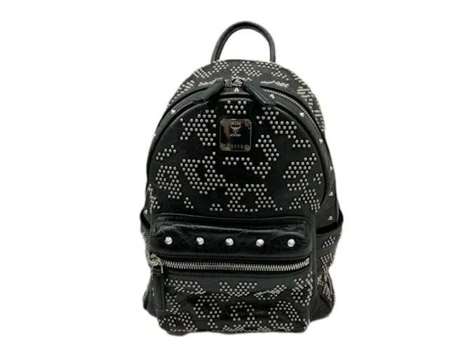 Zaino in Pelle Nera Piccolo con Borchie MCM Nero Argento