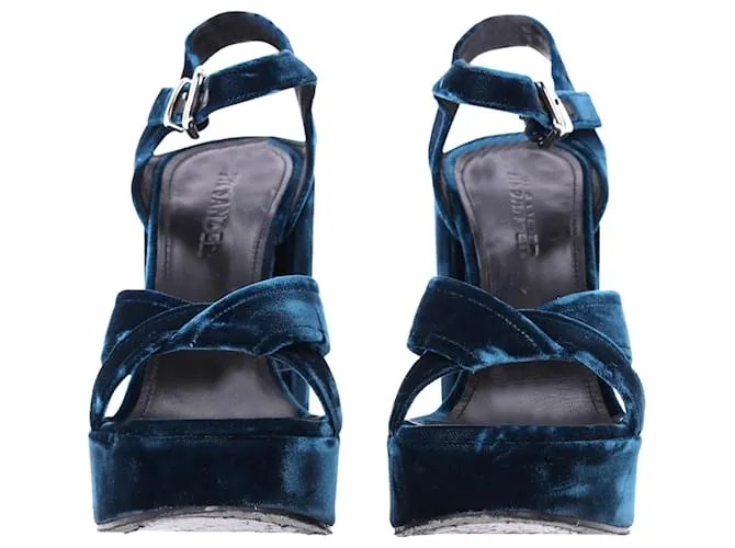 Sandali con tacco Chunky Jil Sander in velluto blu