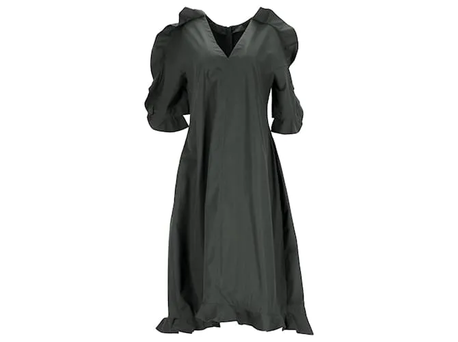 Abito midi a volant Jil Sander in cotone oliva Verde Verde oliva