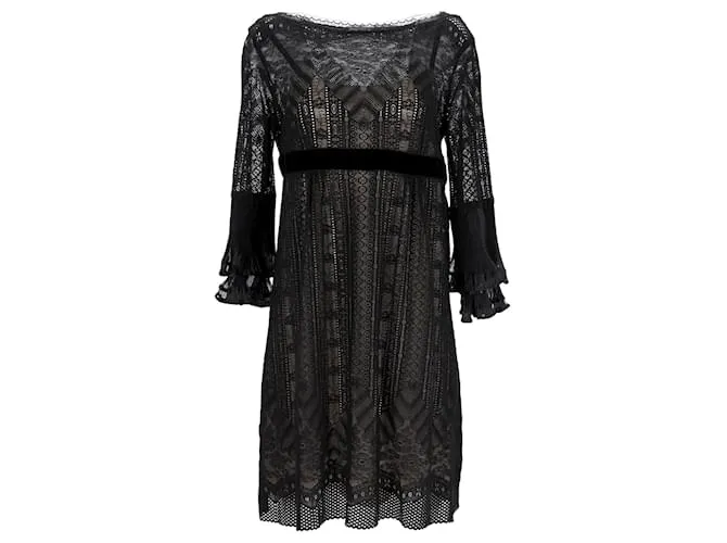 Filosofia di Alberta Ferretti Mini Abito in Pizzo a Maniche Lunghe in Poliestere Nero