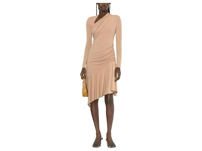 Abito asimmetrico arricciato Pinko in jersey cammello