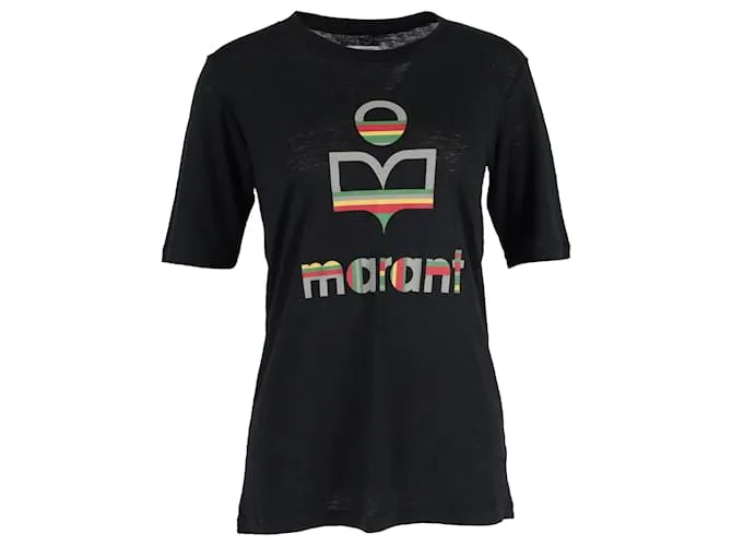 T-shirt a manica corta stampata Kolda in lino nero di Isabel Marant Étoile