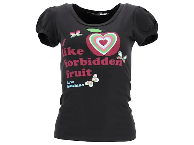 T-shirt a maniche puff Love Moschino con stampa grafica in cotone nero