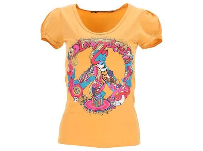 T-shirt a maniche puff con stampa grafica Love Moschino in cotone giallo
