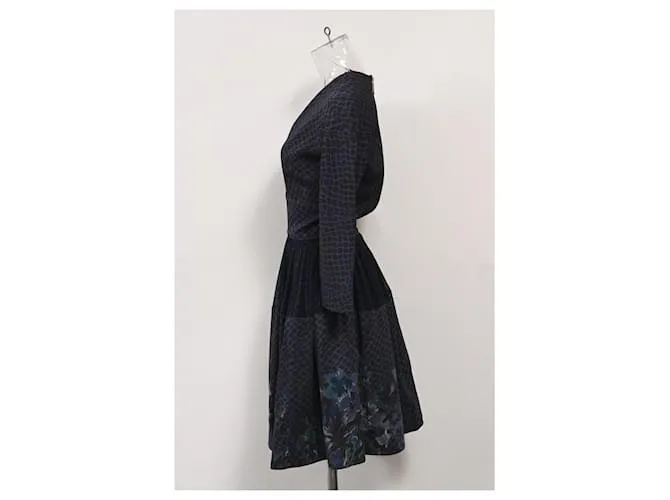 Abito A-Line stampato al ginocchio in poliestere blu navy di Elie Saab