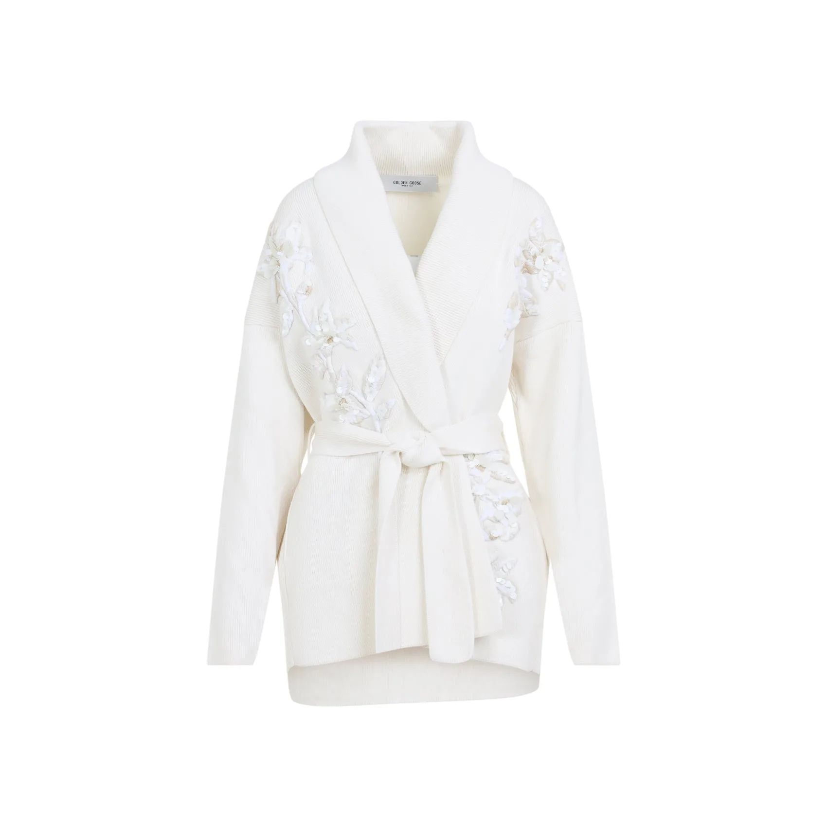 White Belted Knit Cotton Cardigan