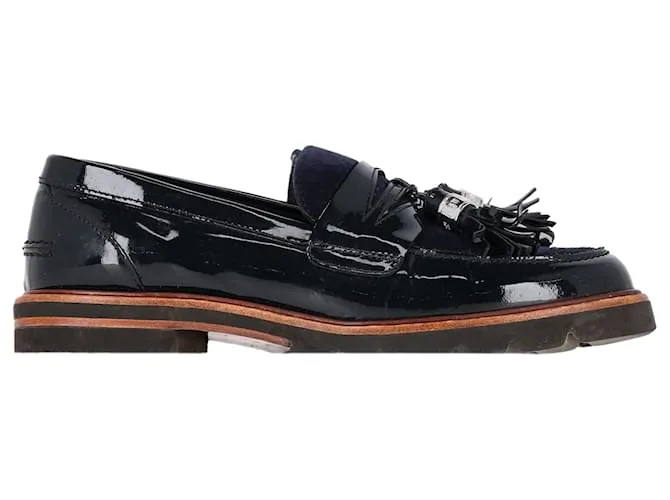 Mocassini Stuart Weitzman Manila in pelle verniciata blu navy