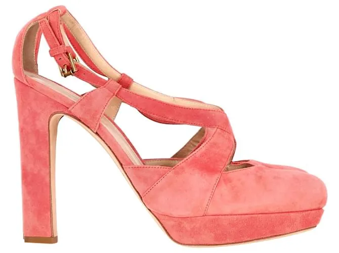 Pumps a piattaforma con tacco chunky e cinturino incrociato Jil Sander in suede corallo