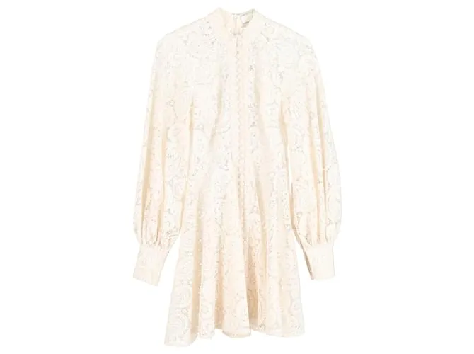 Abito mini con bottoni in pizzo Zimmermann a maniche lunghe in poliestere crema Bianco Crudo