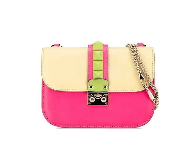 Borsa a Spalla Valentino Rockstud Chain Rosa Verde Giallo