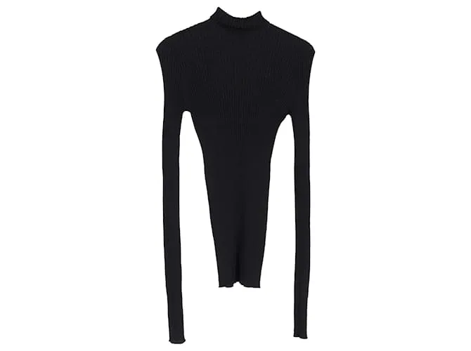 Maglione a collo alto a coste Jil Sander in lana nera Nero