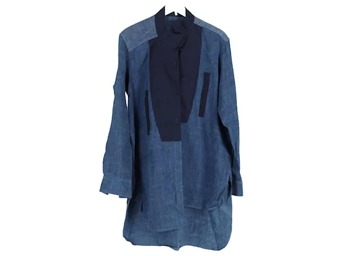 Abito camicia in chambray patchwork Loewe in cotone blu
