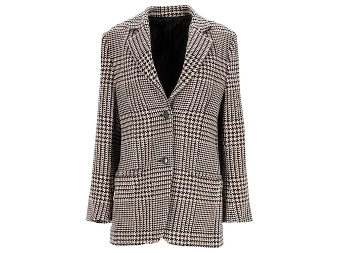 Blazer in lana marrone a motivo pied-de-poule di Totême