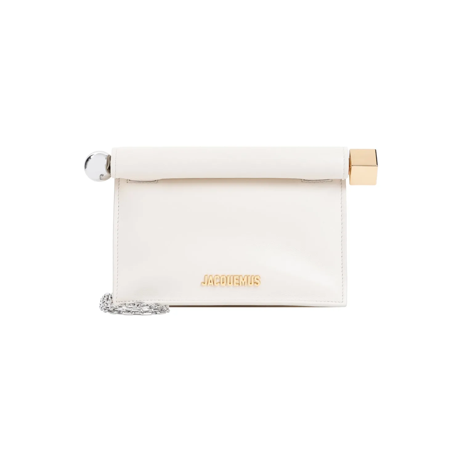 Light Ivory Leather La Pochette Rond Carré