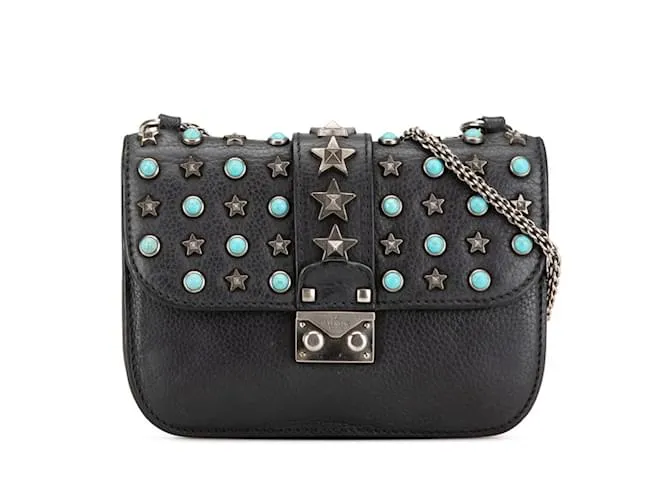 Borsa a spalla Valentino Star Studs con catena turchese Nero