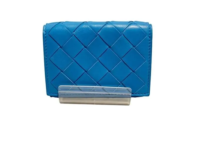 Portafoglio tri-fold azzurro chiaro Intrecciato di Bottega Veneta Blu chiaro